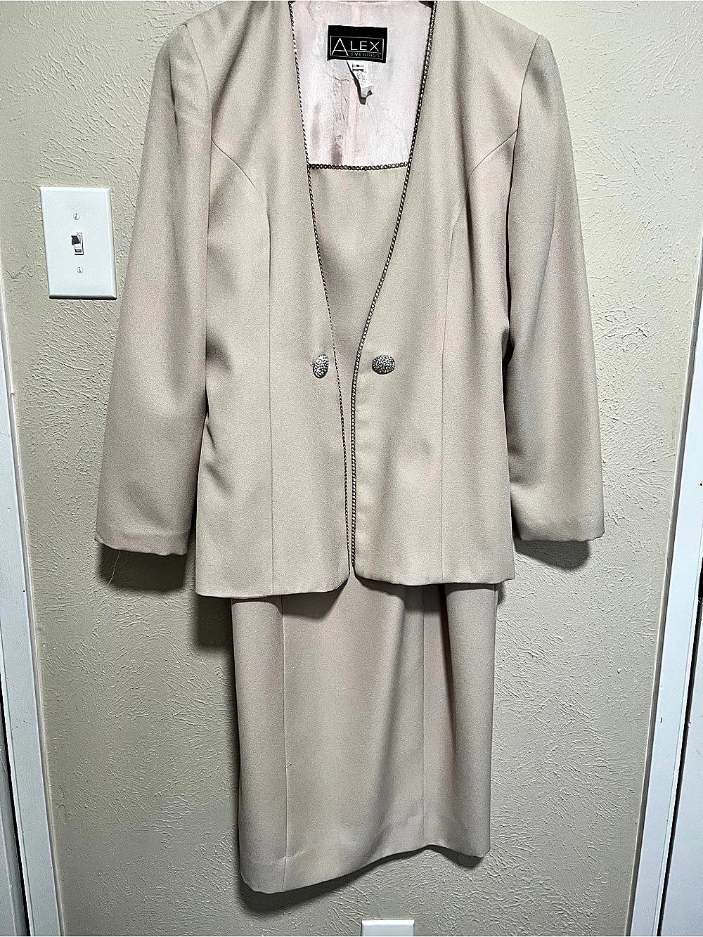 Alex Evenings Women's Two-Piece Dress Set in Beige Rhinestone Formal